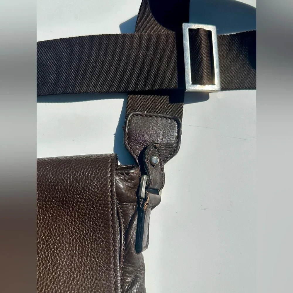 A. Testoni Men's Dark Brown Leather Crossbody Messenger Work Bag, 12.5”x14”